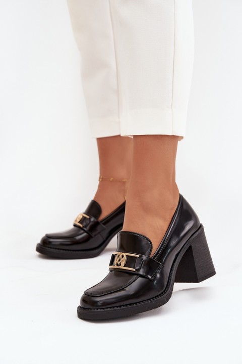 Women's Low Shoes on Heel with Gold Detail Black Privelle