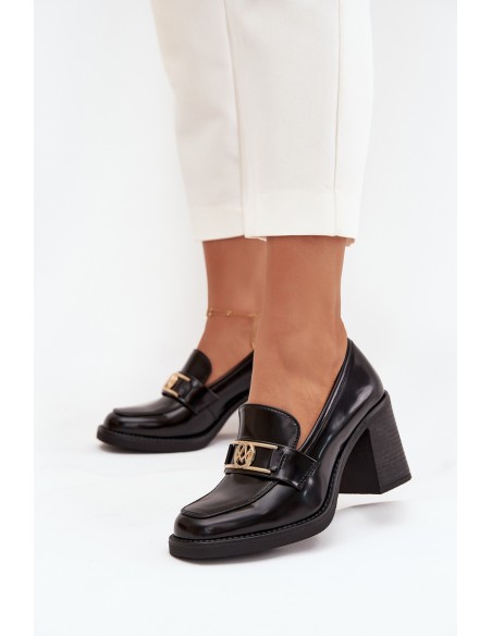 Women's Low Shoes on Heel with Gold Detail Black Privelle