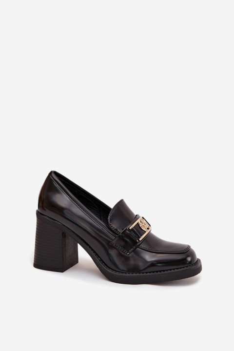 Women's Low Shoes on Heel with Gold Detail Black Privelle