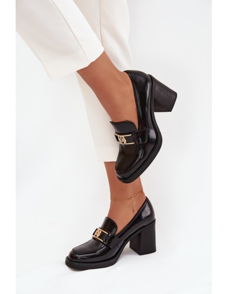 Women's Low Shoes on Heel with Gold Detail Black Privelle