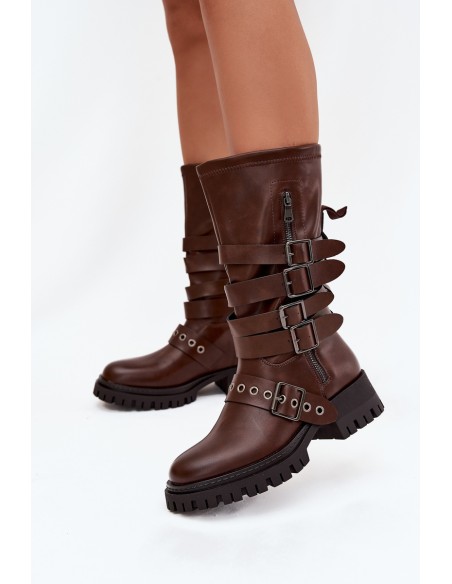 Šilti moteriški aulinukai su dirželiais ir sagtimis, rudi, „Ivaline“