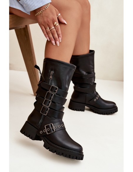 Insulated Women's Boots with Straps and Buckles Black Ivaline