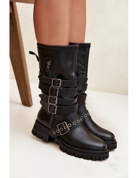 Insulated Women's Boots with Straps and Buckles Black Ivaline