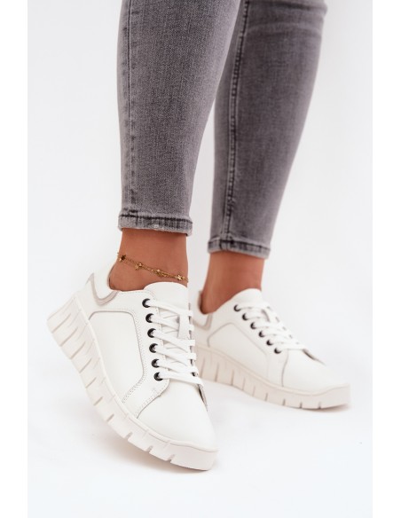 Leather Women's Shoes with Laces Vinceza 41493 White