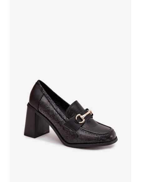 Women's Low Shoes with Heels with Embossing and Gold Detail Black Novella