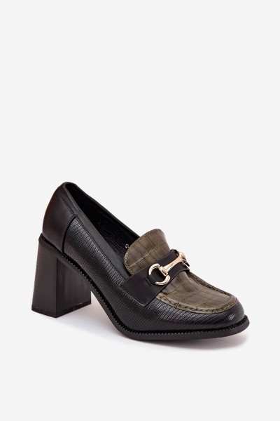 Women's Low Heels Shoes With Embossing And Golden Detail Green-Black Novella 2