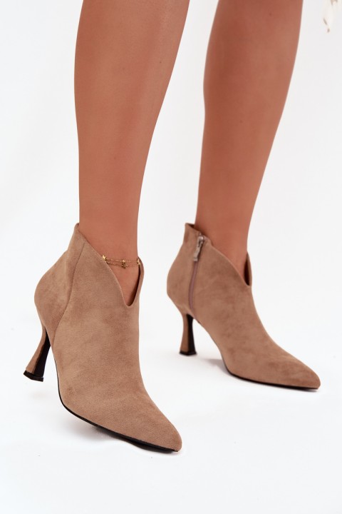Low Women's Ankle Boots On Heel Eco Suede Beige Jolivra