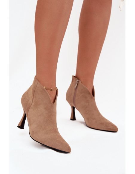 Low Women's Ankle Boots On Heel Eco Suede Beige Jolivra