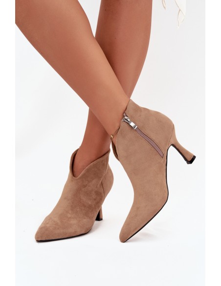 Low Women's Ankle Boots On Heel Eco Suede Beige Jolivra