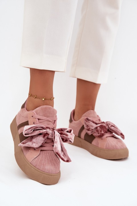 Women's Sneakers with Suede Bow Pink Ashlyn
