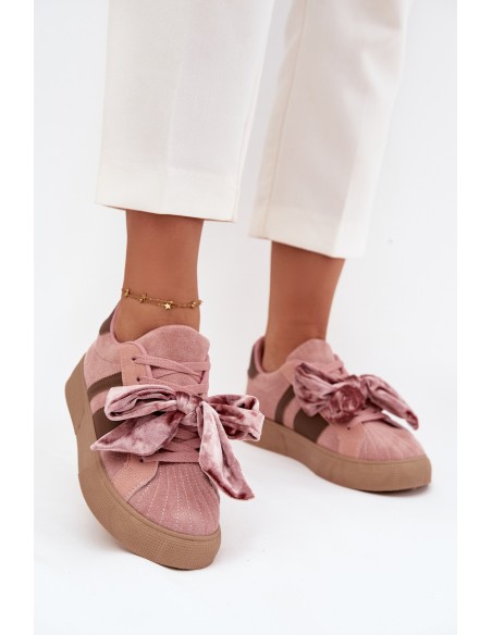 Women's Sneakers with Suede Bow Pink Ashlyn