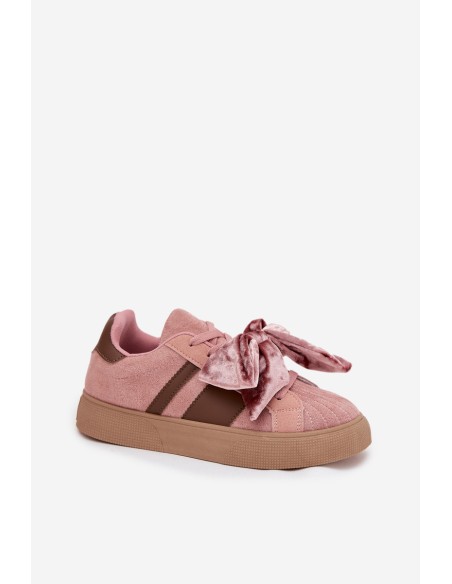 Women's Sneakers with Suede Bow Pink Ashlyn
