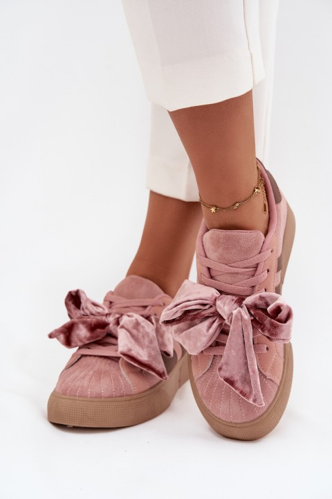 Women's Sneakers with Suede Bow Pink Ashlyn