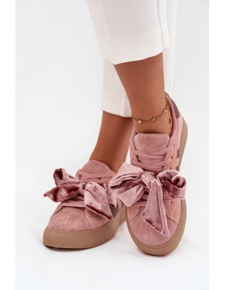 Women's Sneakers with Suede Bow Pink Ashlyn