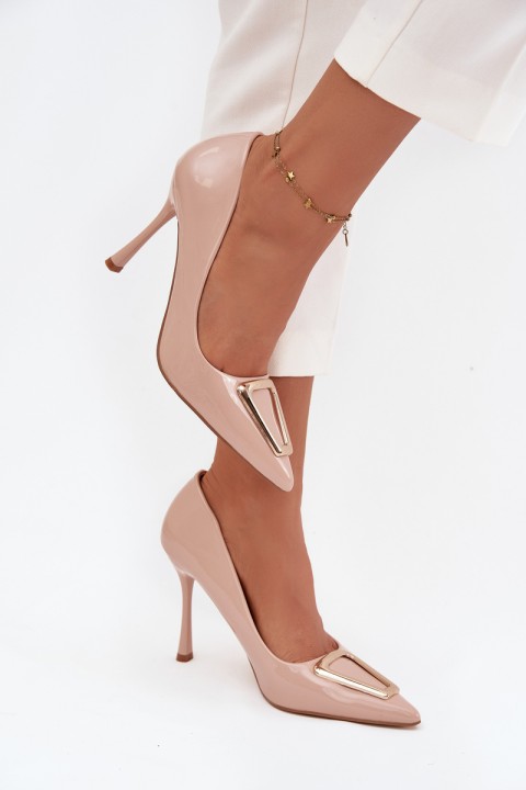 Patent Leather Heels with Gold Detail Beige Paivelle