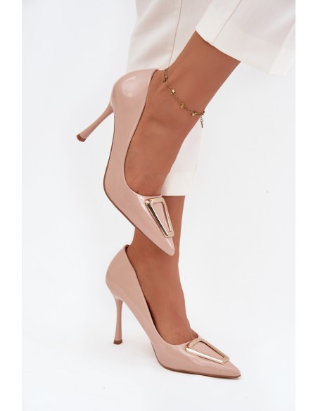 Patent Leather Heels with Gold Detail Beige Paivelle