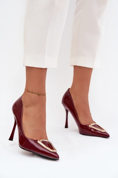 Patent leather heels with gold detail Bordeaux Paivelle