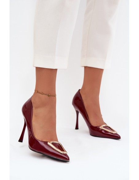 Patent leather heels with gold detail Bordeaux Paivelle