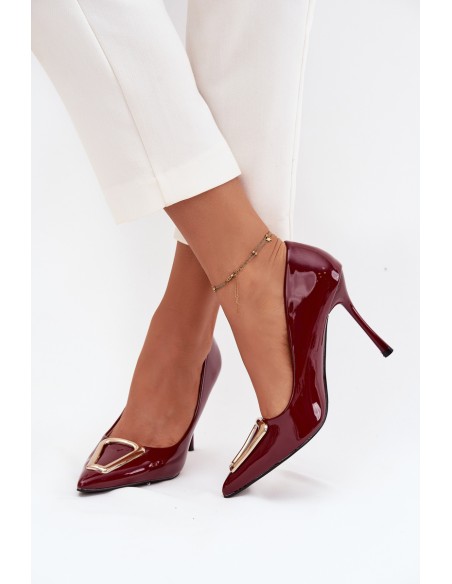 Patent leather heels with gold detail Bordeaux Paivelle