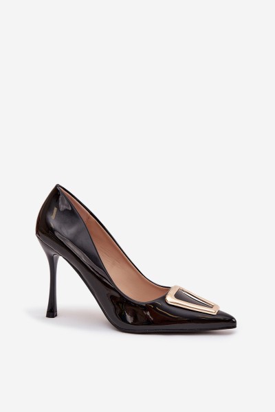 Patent leather heels with gold detail black Paivelle 2