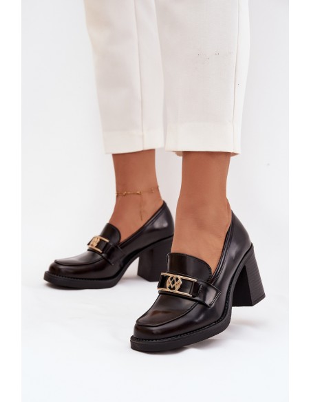 Women's Low Shoes with Heel with Gold Detail Chocolate Privelle