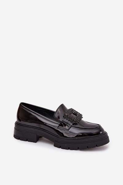 Patent Leather Women's Loafers Moccasins With Decorative Clasp Black Luvianne 2