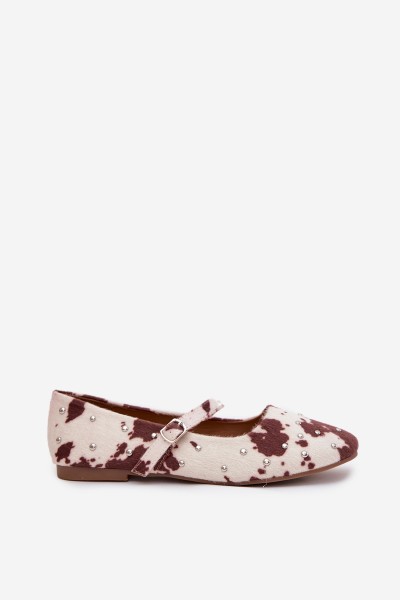 Puošnios moteriškos balerinos su dirželiu baltai rudos „Olivisse“ spalvos