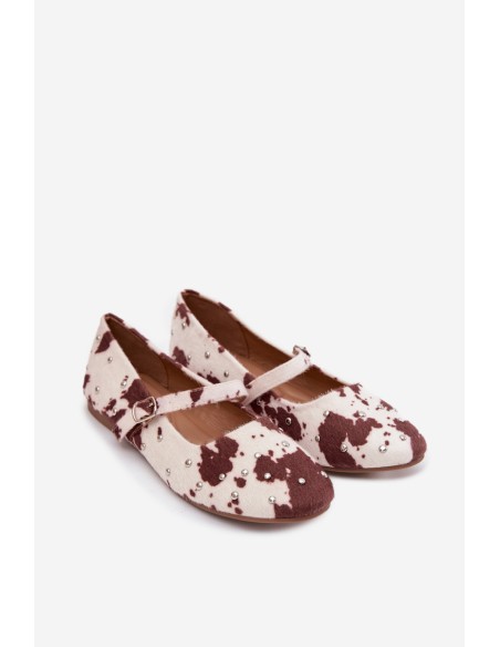 Puošnios moteriškos balerinos su dirželiu baltai rudos „Olivisse“ spalvos