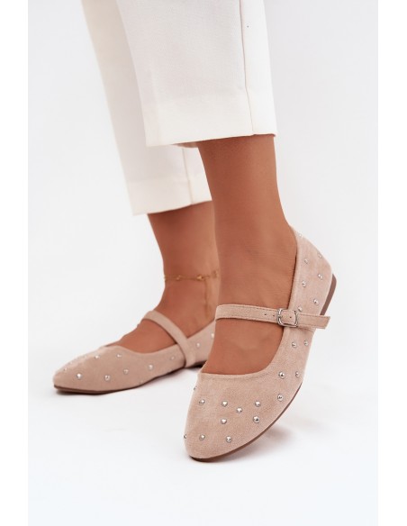 Embellished Women's Ballerinas With Strap Pink Olivisse