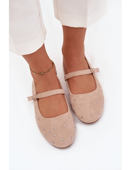 Papuoštos moteriškos balerinos su dirželiu rožinės spalvos Olivisse