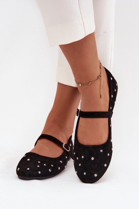 Papuoštos moteriškos balerinos su dirželiu juodos Olivisse