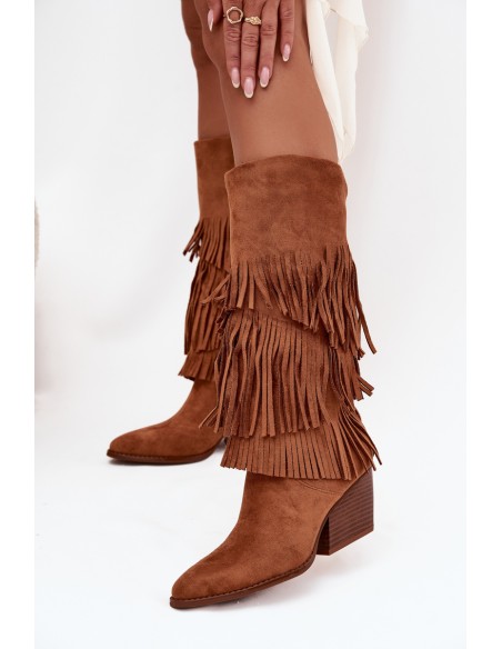 Insulated Cowboy Boots Women's With Fringes Camel Brivina