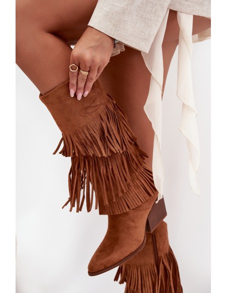 Insulated Cowboy Boots Women's With Fringes Camel Brivina