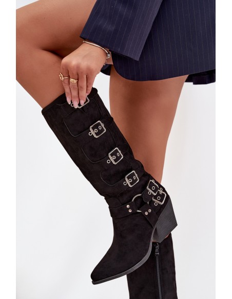 Kaubojiški aulinukai su blokiniu kulnu ir sagtimis juodi Fivelle