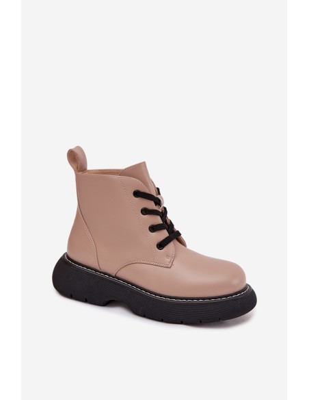 Insulated women's ankle boots on platform with laces dark beige Harmine