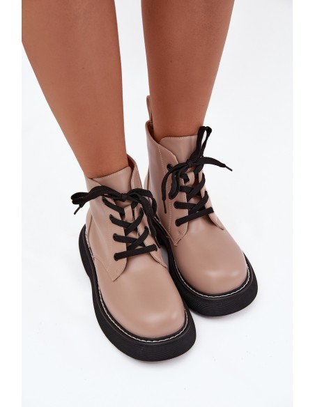 Insulated women's ankle boots on platform with laces dark beige Harmine