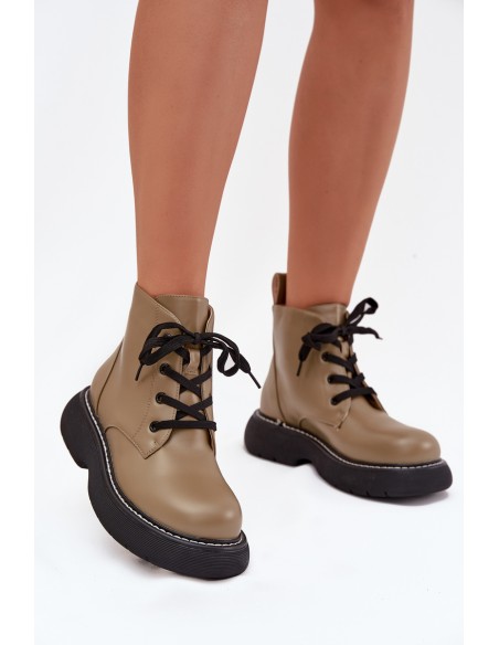 Insulated Women's Boots On Platform Lace Up Green Harmine