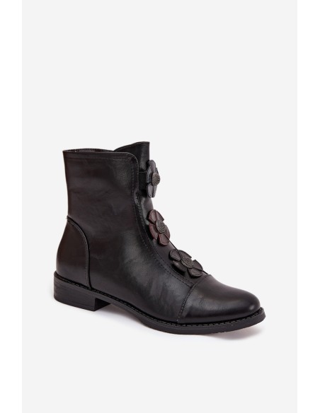 Šilti moteriški aulinukai iki kulno su plokščiu kulnu, dekoruoti gėlėmis, juodi „Pravienne“