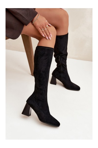 Women's Block Heeled Boots with Stitching Black Celandine