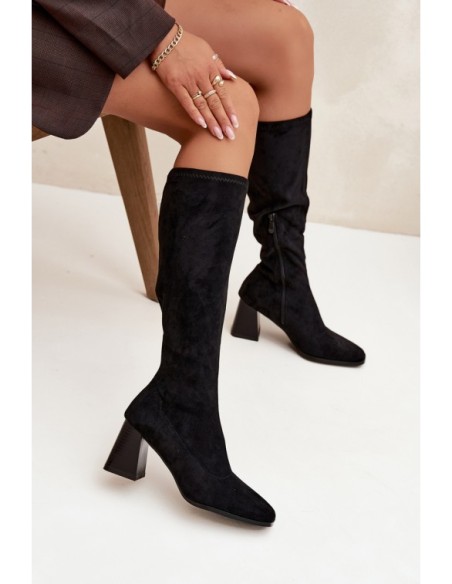 Women's Block Heeled Boots with Stitching Black Celandine