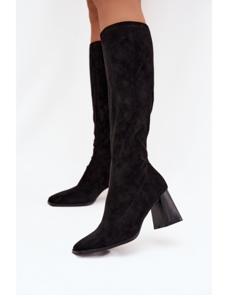 Women's Block Heeled Boots with Stitching Black Celandine