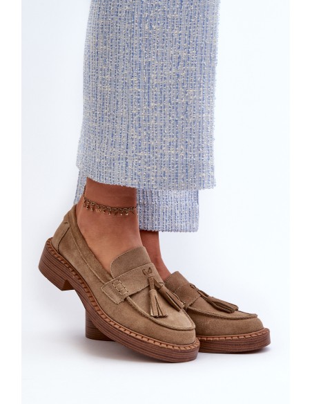 Women's Suede Loafers with Fringes D&A Brown