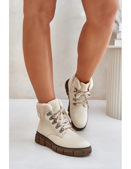 Women's Insulated Ankle Boots Lace-up Beige Mevanisa