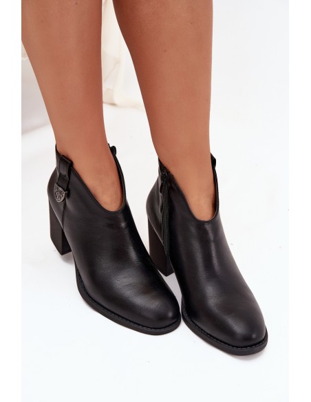 Insulated Women's Ankle Boots On Heel From Eco Leather Black Talienne