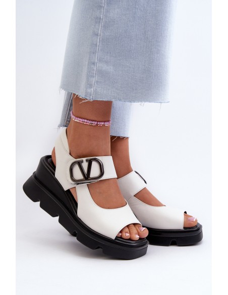 Moteriškos basutės su pleištu ir platforma iš eko odos, baltos, Vinceza 58292