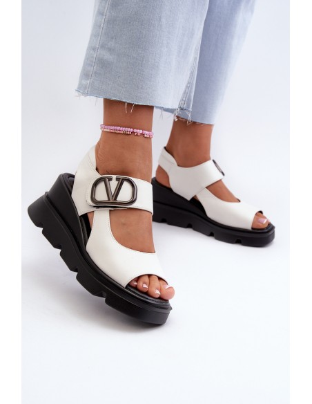 Moteriškos basutės su pleištu ir platforma iš eko odos, baltos, Vinceza 58292