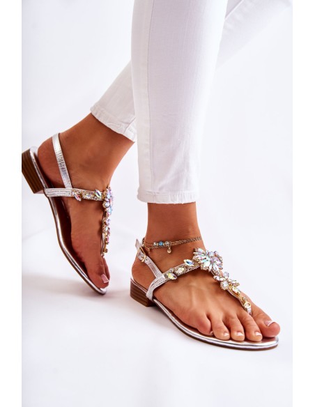 Women's Sandals Flip-flops With Cubic Zirconia Silver Solea