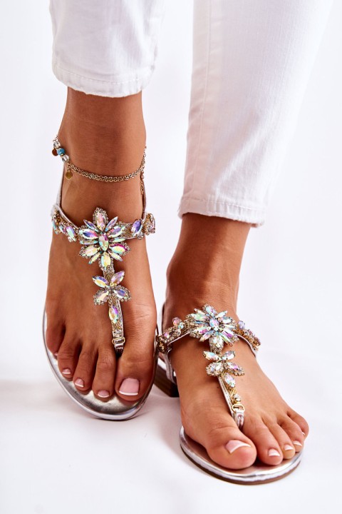 Women's Sandals Flip-flops With Cubic Zirconia Silver Solea