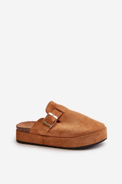Women's Platform Clogs With Golden Buckle Camel Terilaina 2