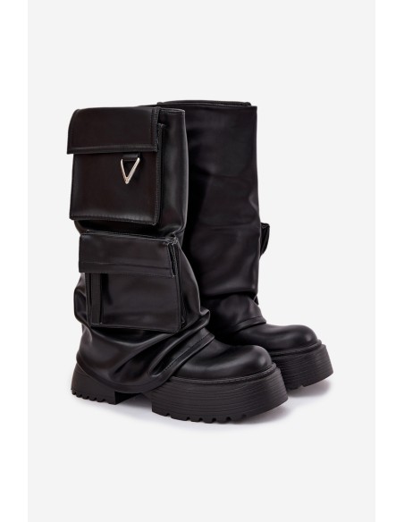 Insulated Slip-on Women's Boots on a Thick Platform with Pockets Black Clarinda